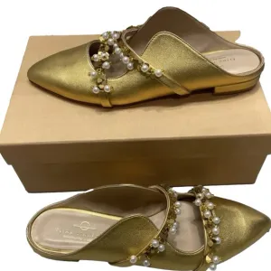 Elina Linardaki Stardust Flats – Women’s Size 10 – Gold – Pearls &amp; Charms – New