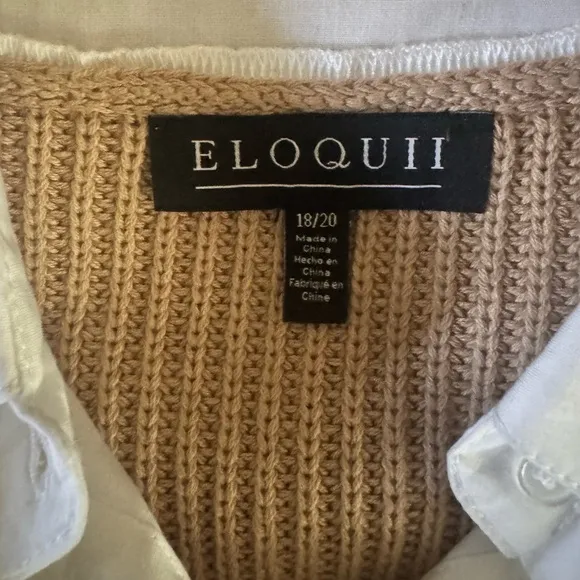 Eloquii Twofer Sweater Dress in Beige and White Size 18/20