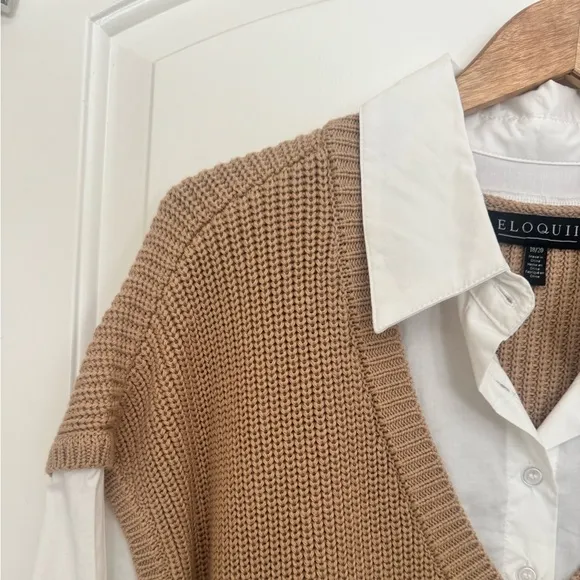 Eloquii Twofer Sweater Dress in Beige and White Size 18/20