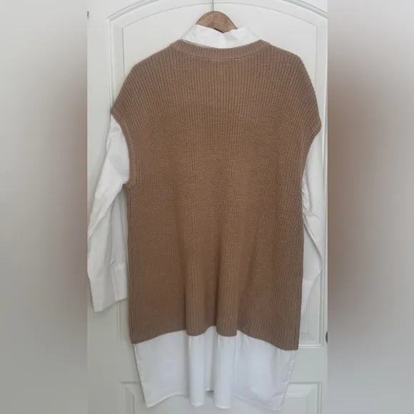 Eloquii Twofer Sweater Dress in Beige and White Size 18/20