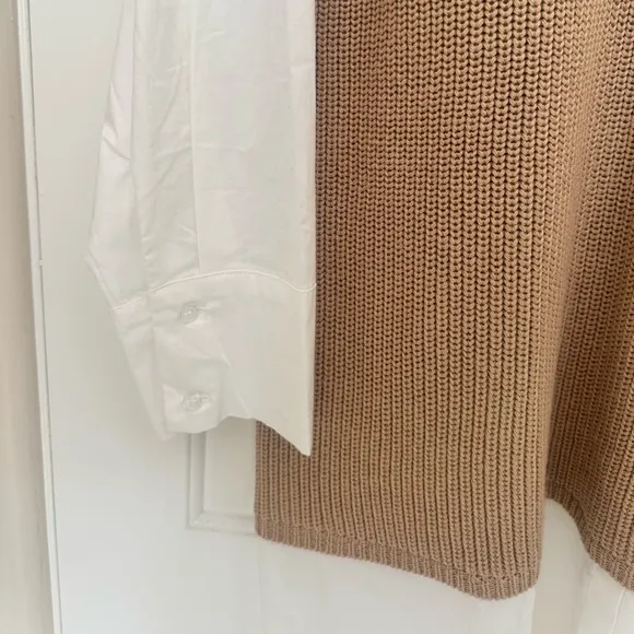 Eloquii Twofer Sweater Dress in Beige and White Size 18/20