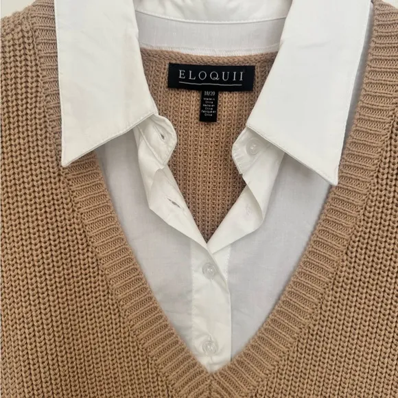 Eloquii Twofer Sweater Dress in Beige and White Size 18/20