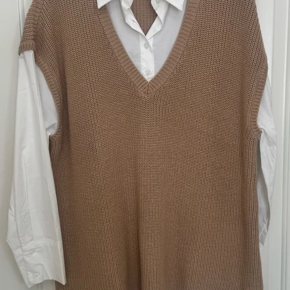Eloquii Twofer Sweater Dress in Beige and White Size 18/20
