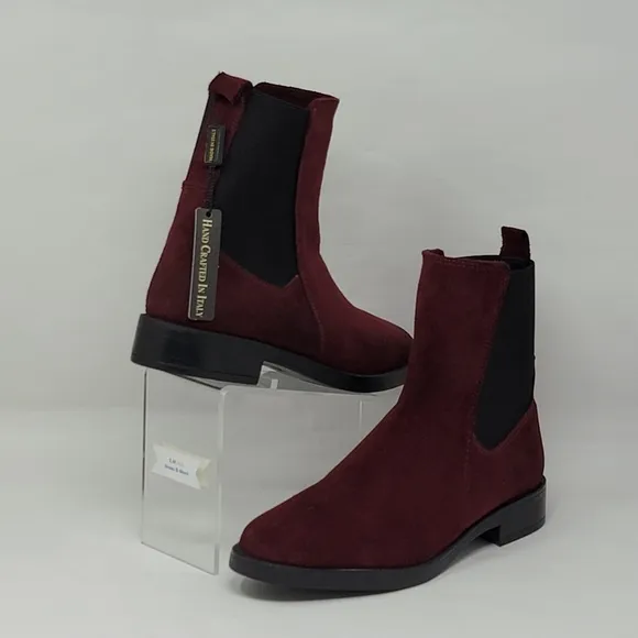 Emanuele Crasto Women's Mid Calf Burgundy Leather Boots Made In Italy Size 40