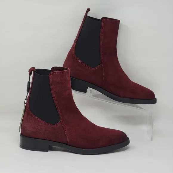 Emanuele Crasto Women's Mid Calf Burgundy Leather Boots Made In Italy Size 40