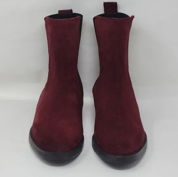 Emanuele Crasto Women's Mid Calf Burgundy Leather Boots Made In Italy Size 40