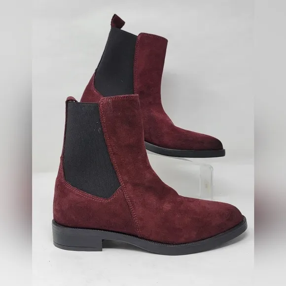 Emanuele Crasto Women's Sz 40 Mid Calf Burgundy Leather Boots Made In Italy New