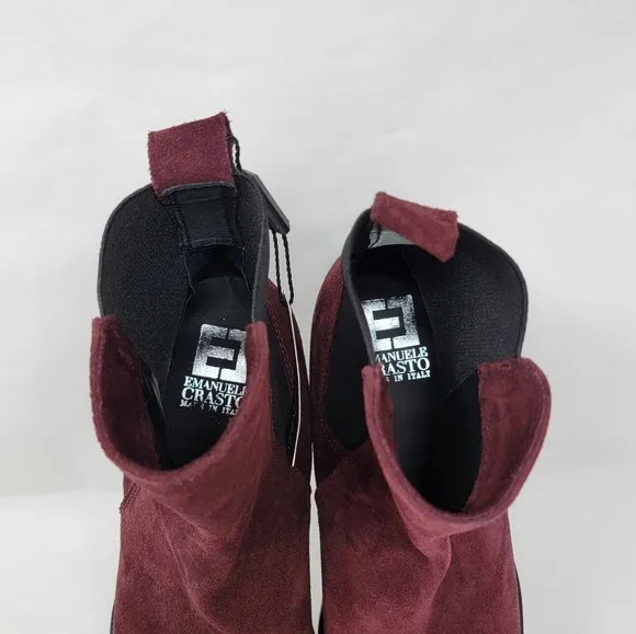 Emanuele Crasto Women's Sz 40 Mid Calf Burgundy Leather Boots Made In Italy New