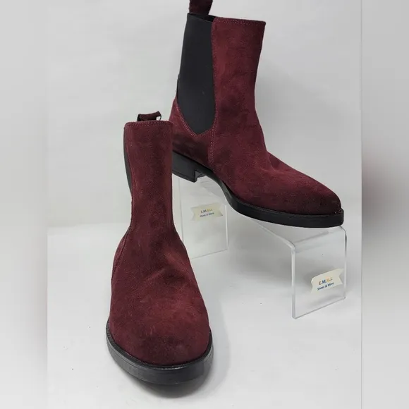 Emanuele Crasto Women's Sz 40 Mid Calf Burgundy Leather Boots Made In Italy New