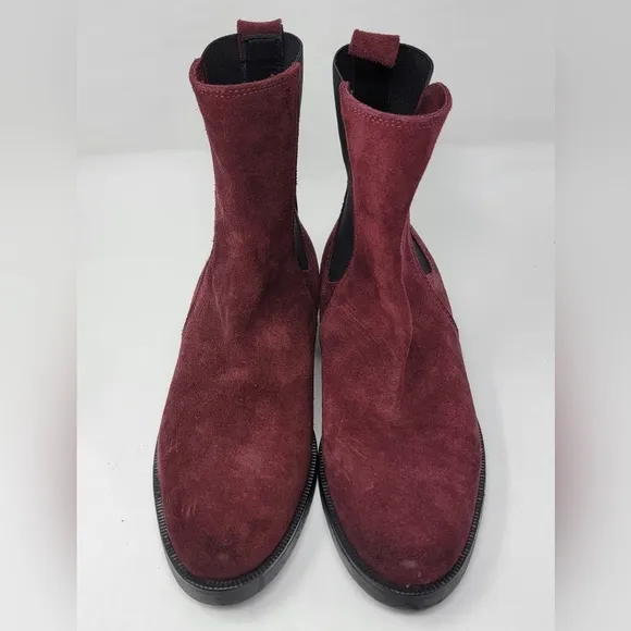 Emanuele Crasto Women's Sz 40 Mid Calf Burgundy Leather Boots Made In Italy New
