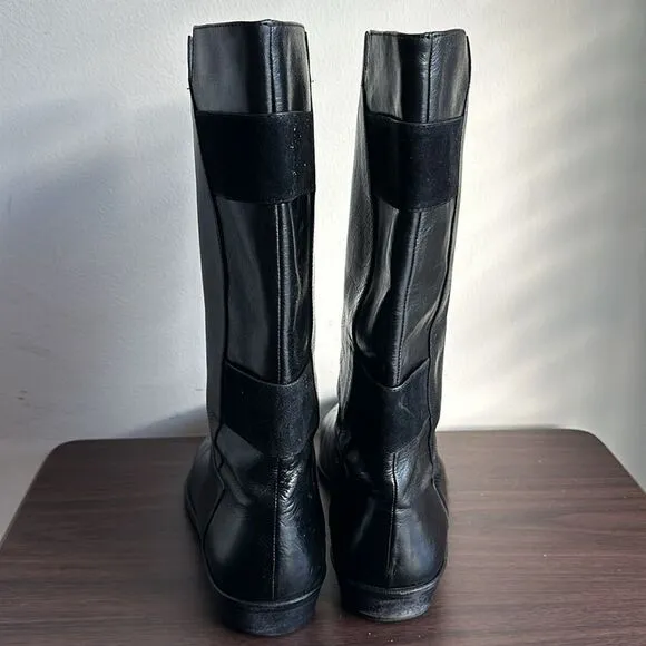 Emilio Franco Black Leather Mid Calf Pull On Boots Sz 8.5