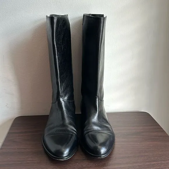 Emilio Franco Black Leather Mid Calf Pull On Boots Sz 8.5