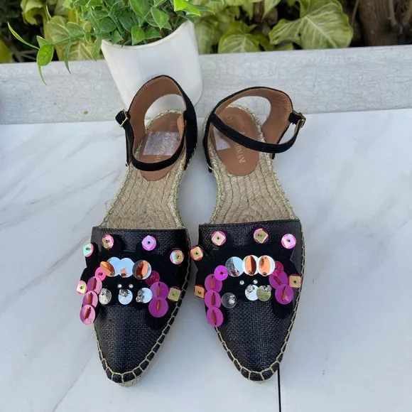 Emporio Armani black purple embellished espadrilles 36/ US 6 $445