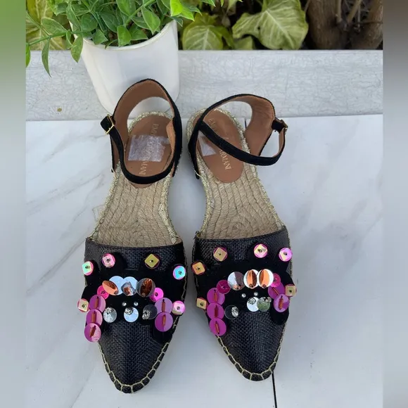 Emporio Armani black purple embellished espadrilles 36/ US 6 $445