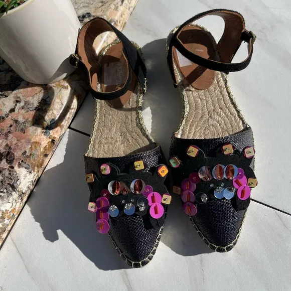 Emporio Armani black purple embellished espadrilles 36/ US 6 $445