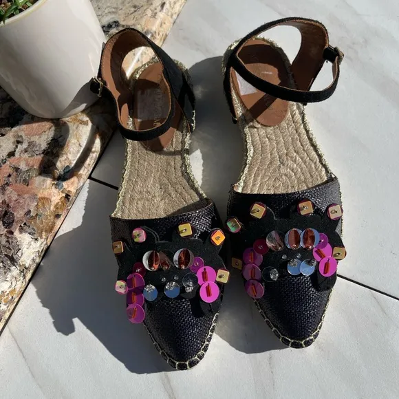 Emporio Armani black purple embellished espadrilles 36/ US 6 $445