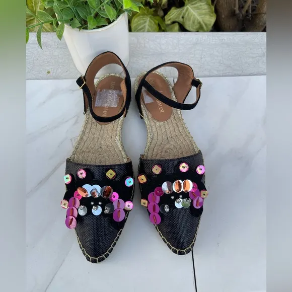 Emporio Armani black purple embellished espadrilles 36/ US 6 $445