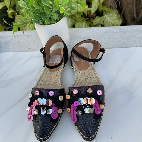 Emporio Armani black purple embellished espadrilles 36/ US 6 $445