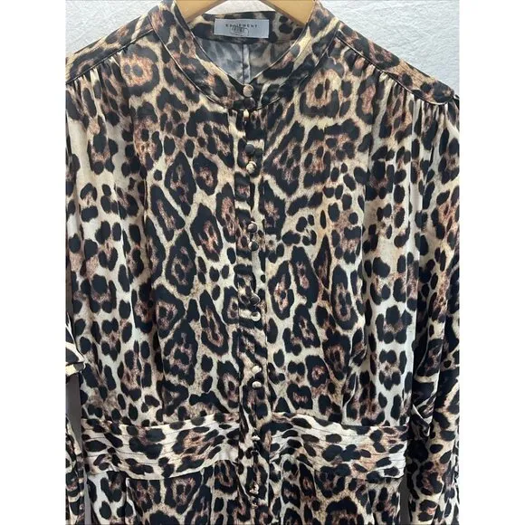 Equipment Leopard knee length shirt Dress long sleeve high neck size 6 flowy