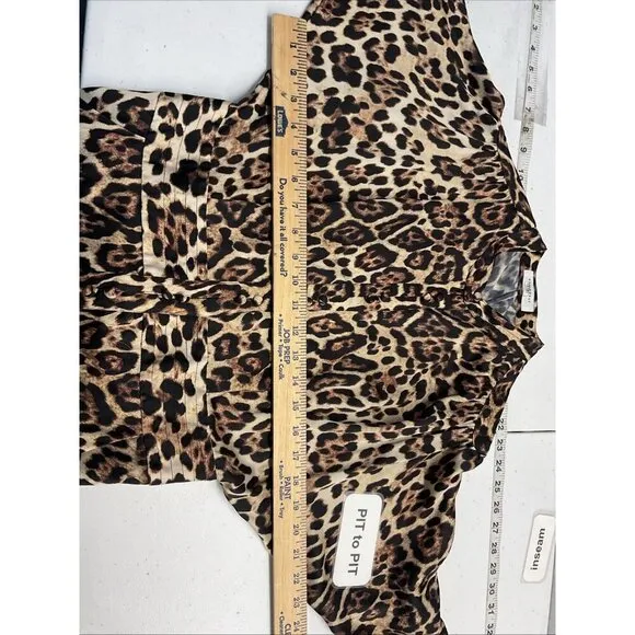 Equipment Leopard knee length shirt Dress long sleeve high neck size 6 flowy