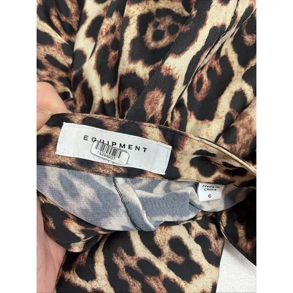 Equipment Leopard knee length shirt Dress long sleeve high neck size 6 flowy