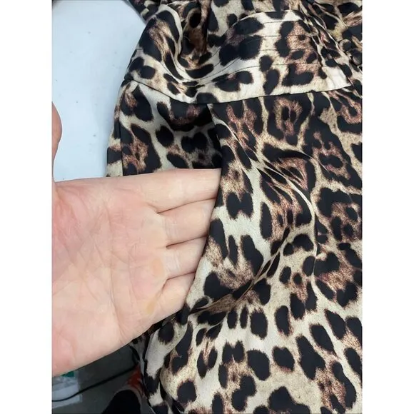 Equipment Leopard knee length shirt Dress long sleeve high neck size 6 flowy