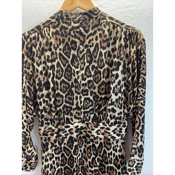 Equipment Leopard knee length shirt Dress long sleeve high neck size 6 flowy