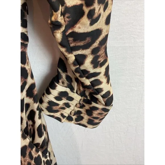 Equipment Leopard knee length shirt Dress long sleeve high neck size 6 flowy