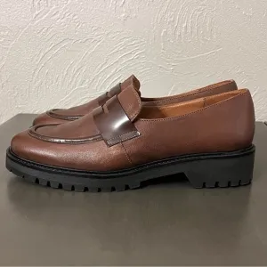 Eric Michael Captiva Brown Leather Penny Slip-On Loafers Lug Sole Womens Size 40