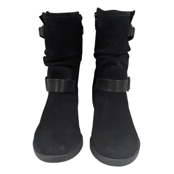 Eric Michael Laguna Suede Moto Boots EUC $219 Size 38 US 8    S3262
