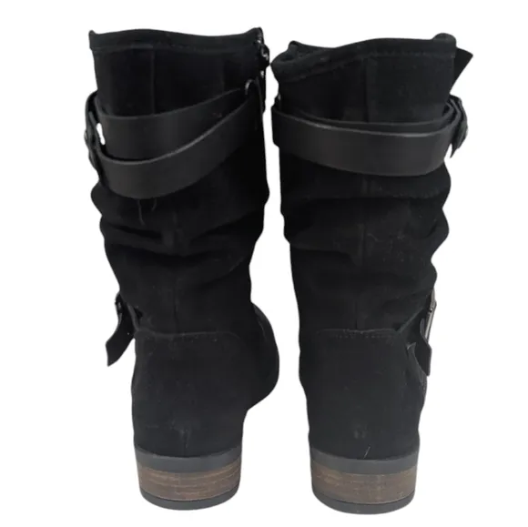 Eric Michael Laguna Suede Moto Boots EUC $219 Size 38 US 8    S3262