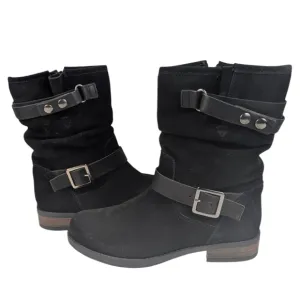 Eric Michael Laguna Suede Moto Boots EUC $219 Size 38 US 8    S3262
