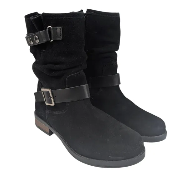 Eric Michael Laguna Suede Moto Boots EUC $219 Size 38 US 8    S3262