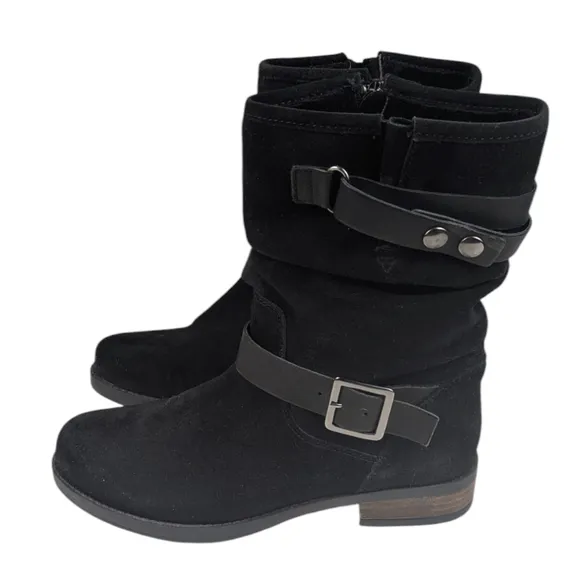 Eric Michael Laguna Suede Moto Boots EUC $219 Size 38 US 8    S3262