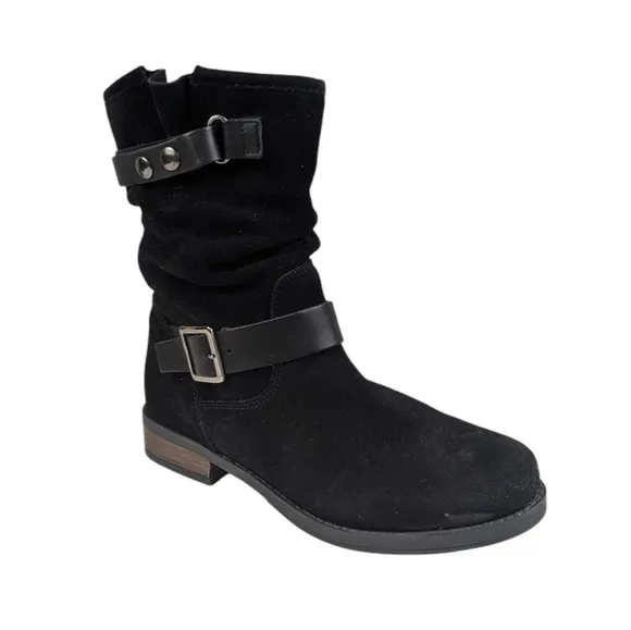 Eric Michael Laguna Suede Moto Boots EUC $219 Size 38 US 8    S3262