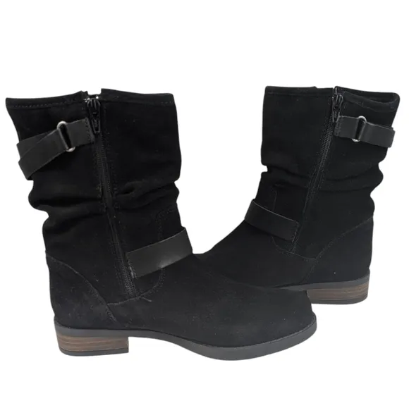 Eric Michael Laguna Suede Moto Boots EUC $219 Size 38 US 8    S3262