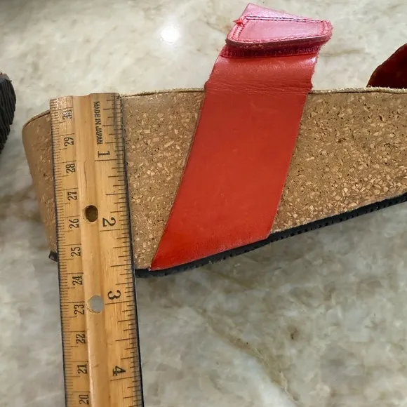 Eric Michael Lily Reddish Pink Sandals with Velcro Two-Strap Design.Cork wedge.