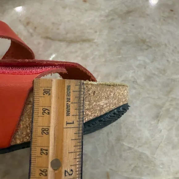 Eric Michael Lily Reddish Pink Sandals with Velcro Two-Strap Design.Cork wedge.