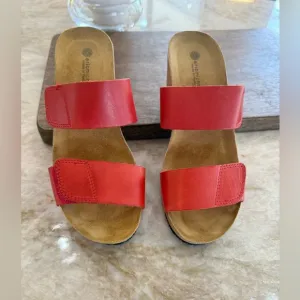 Eric Michael Lily Reddish Pink Sandals with Velcro Two-Strap Design.Cork wedge.