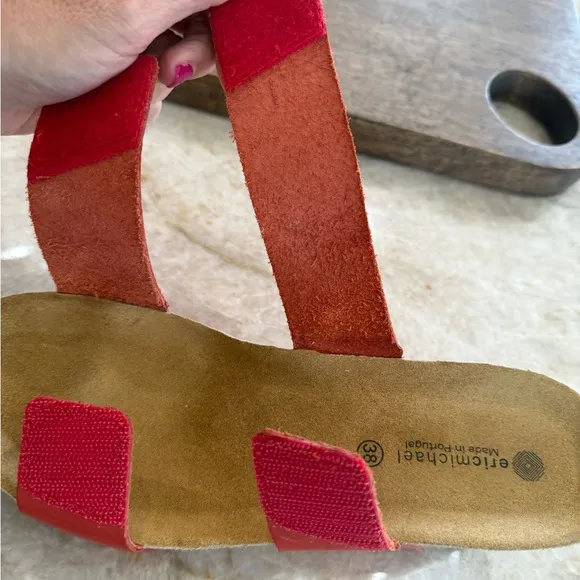 Eric Michael Lily Reddish Pink Sandals with Velcro Two-Strap Design.Cork wedge.