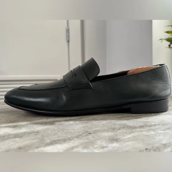 Ermenegildo Zegna L'Asola Dark Green Leather Flex Loafers Olive Shoe EU 10 US 11