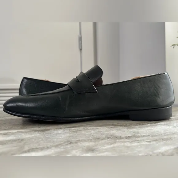 Ermenegildo Zegna L'Asola Dark Green Leather Flex Loafers Olive Shoe EU 10 US 11