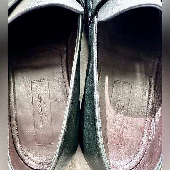 Ermenegildo Zegna L'Asola Dark Green Leather Flex Loafers Olive Shoe EU 10 US 11
