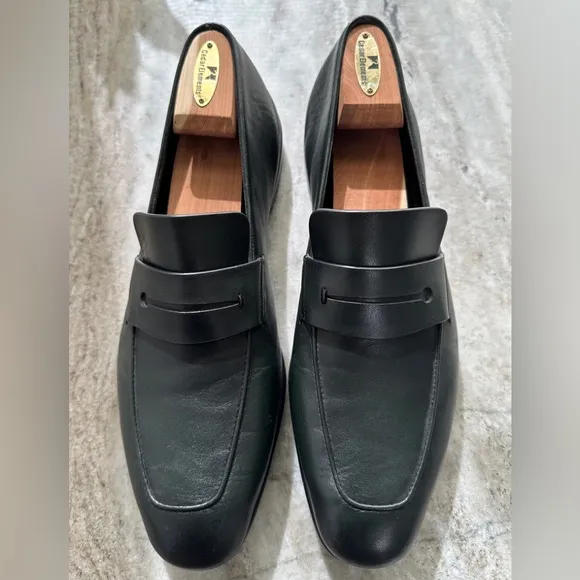 Ermenegildo Zegna L'Asola Dark Green Leather Flex Loafers Olive Shoe EU 10 US 11