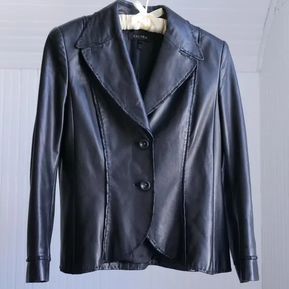 Escada black super soft leather blazer/jacket
