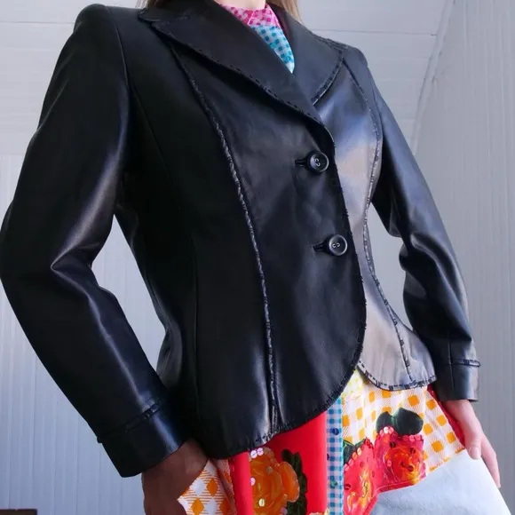 Escada black super soft leather blazer/jacket