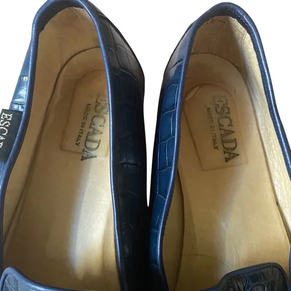 Escada | Embossed Leather Navy Loafers, Size 8.5