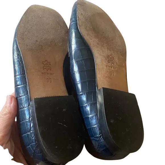 Escada | Embossed Leather Navy Loafers, Size 8.5