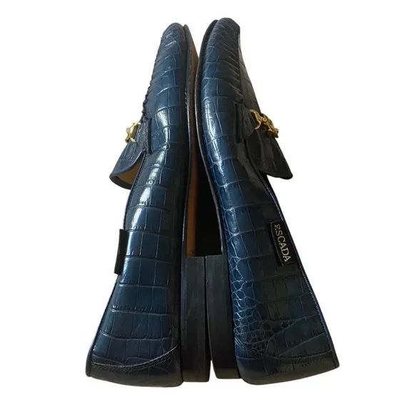Escada | Embossed Leather Navy Loafers, Size 8.5
