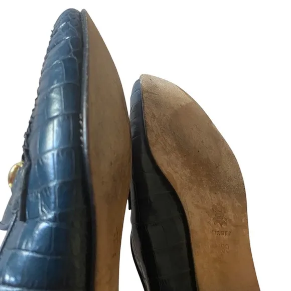 Escada | Embossed Leather Navy Loafers, Size 8.5